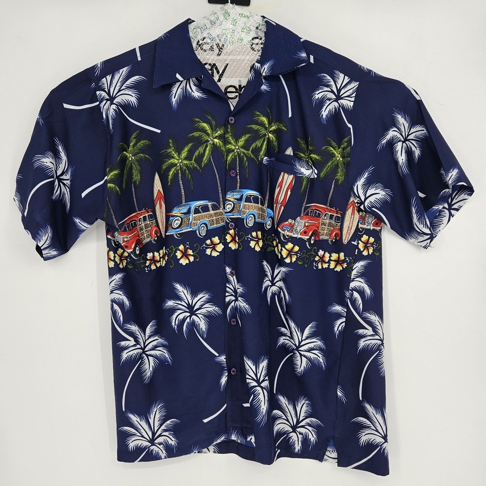 Vintage Pacific‎ & Co Shirt Mens Medium Hawaiian Short Sleeve Tropical Cars
